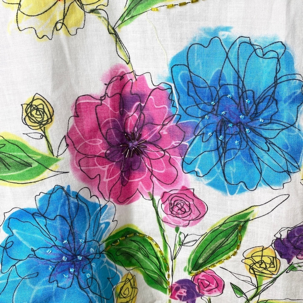Carole Little floral abstract watercolor linen skirt size 6 modest art to wear - Picture 4 of 13